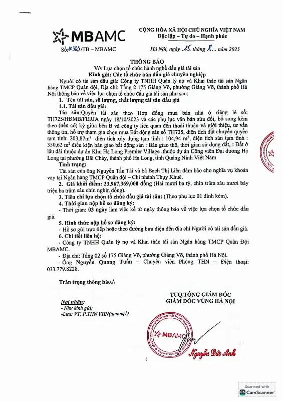 Ảnh chụp văn bản thông báo, trang 1