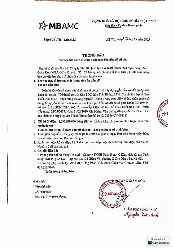 Ảnh chụp văn bản thông báo, trang 1