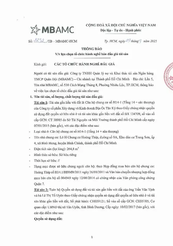Ảnh chụp văn bản thông báo, trang 1
