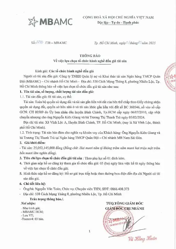 Ảnh chụp văn bản thông báo, trang 1