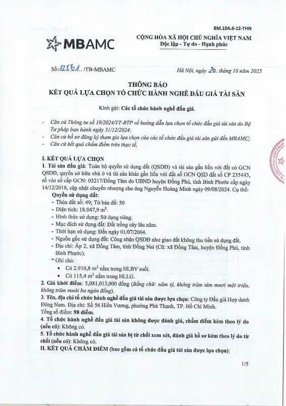 Ảnh chụp văn bản thông báo, trang 1