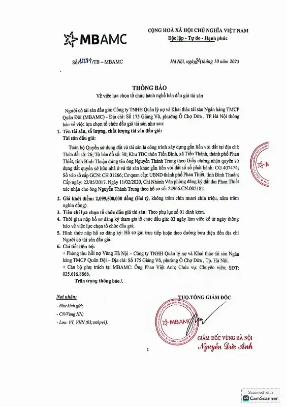 Ảnh chụp văn bản thông báo, trang 1