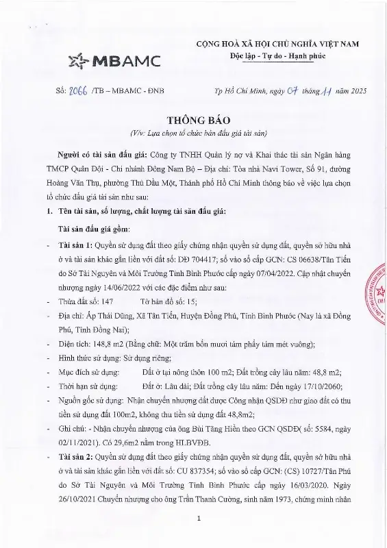 Ảnh chụp văn bản thông báo, trang 1