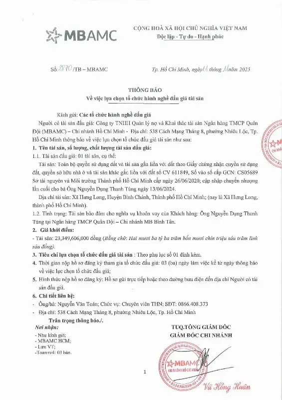 Ảnh chụp văn bản thông báo, trang 1
