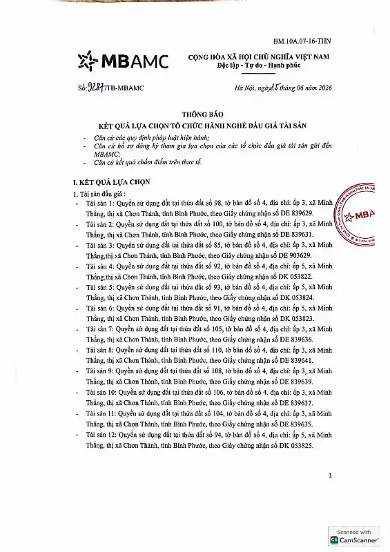 Ảnh chụp văn bản thông báo, trang 1