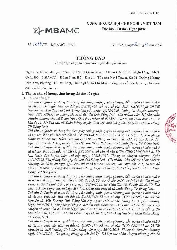 Ảnh chụp văn bản thông báo, trang 1